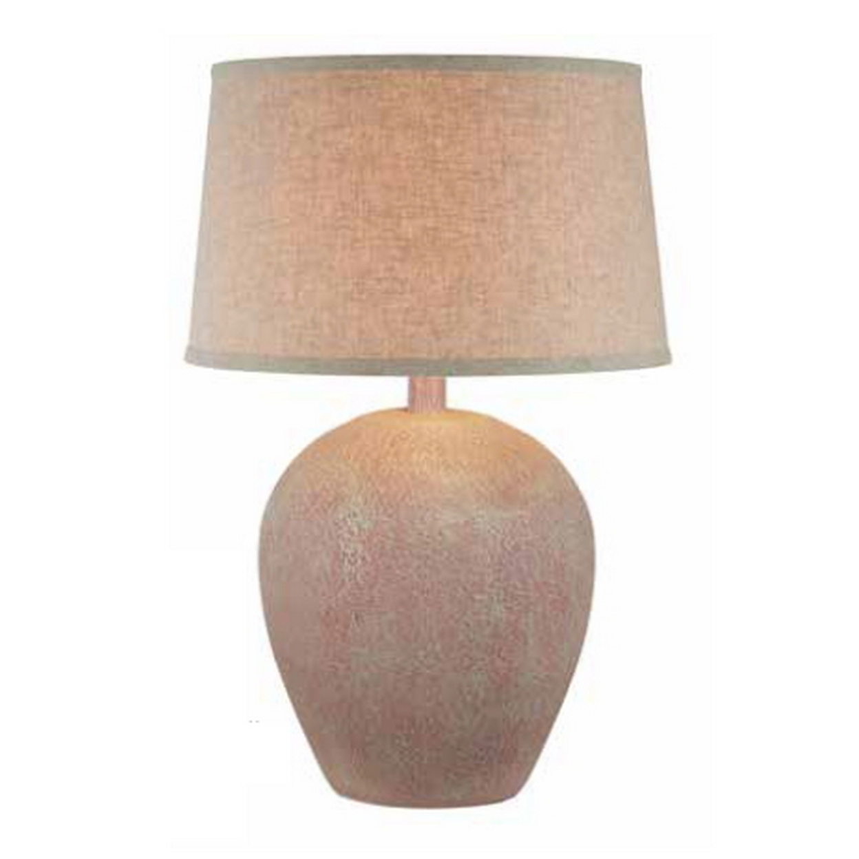 Linn 28 Inch Hydrocal Table Lamp, Beige Drum Shade, Soft Pink Urn Base- Saltoro Sherpi
