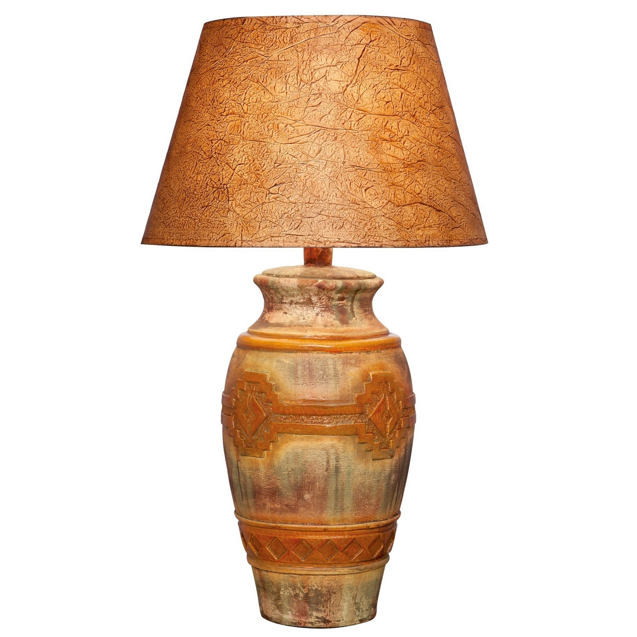 Riza 29 Inch Urn Table Lamp, Carved Trellis Cut, Rich Oak Brown Hydrocal - Saltoro Sherpi