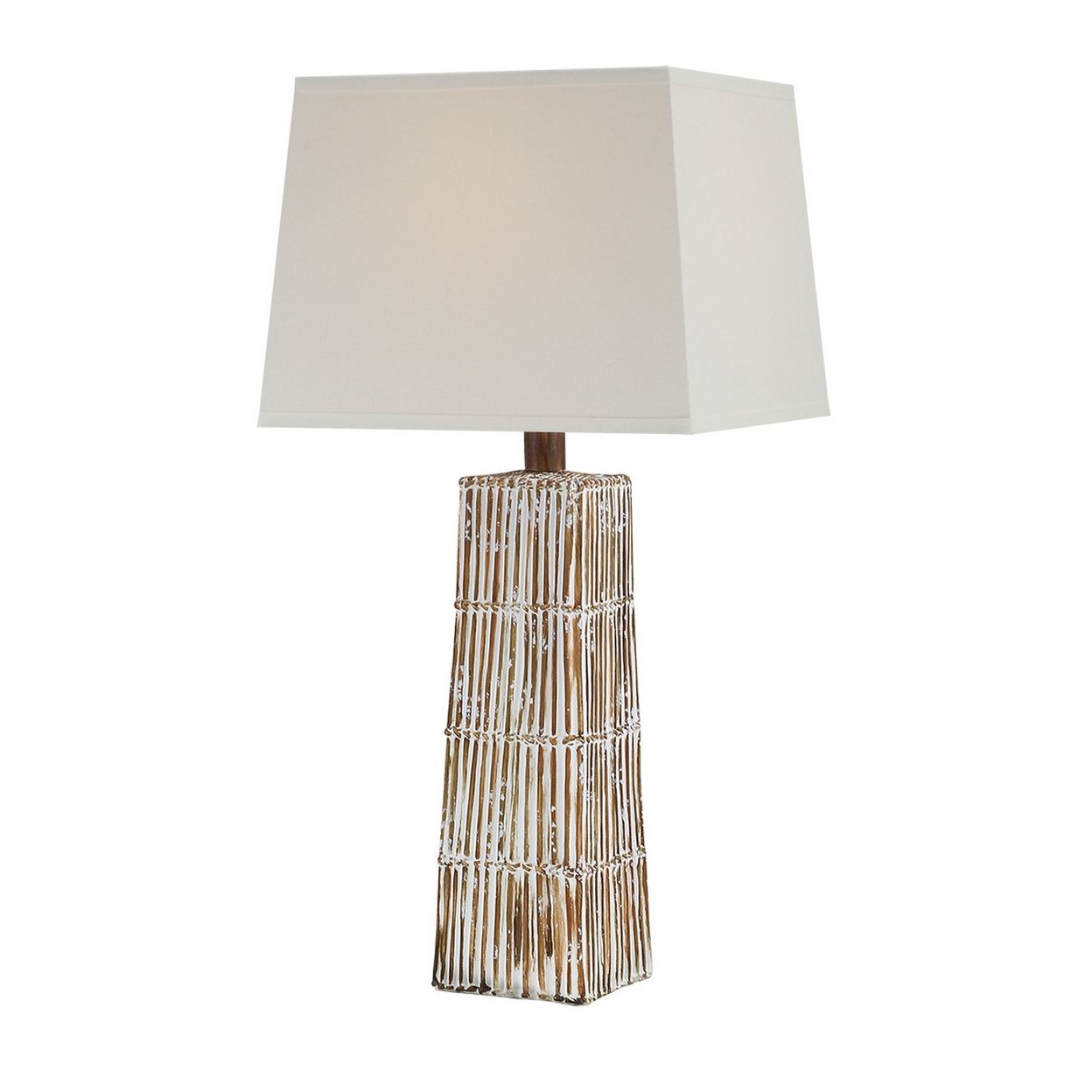 Fila 29 Inch Table Lamp, White Square Shade, Elongated Body, Bamboo Brown - Saltoro Sherpi