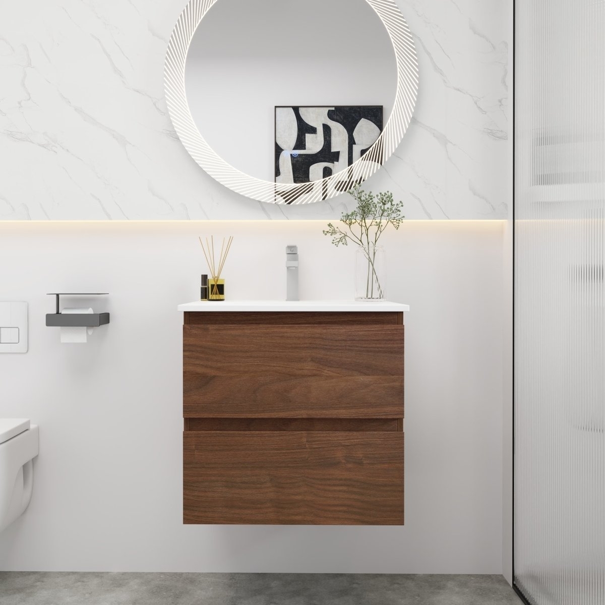 ExBrite 24 Brown Oak Bathroom Vanity With Gel Basin Top