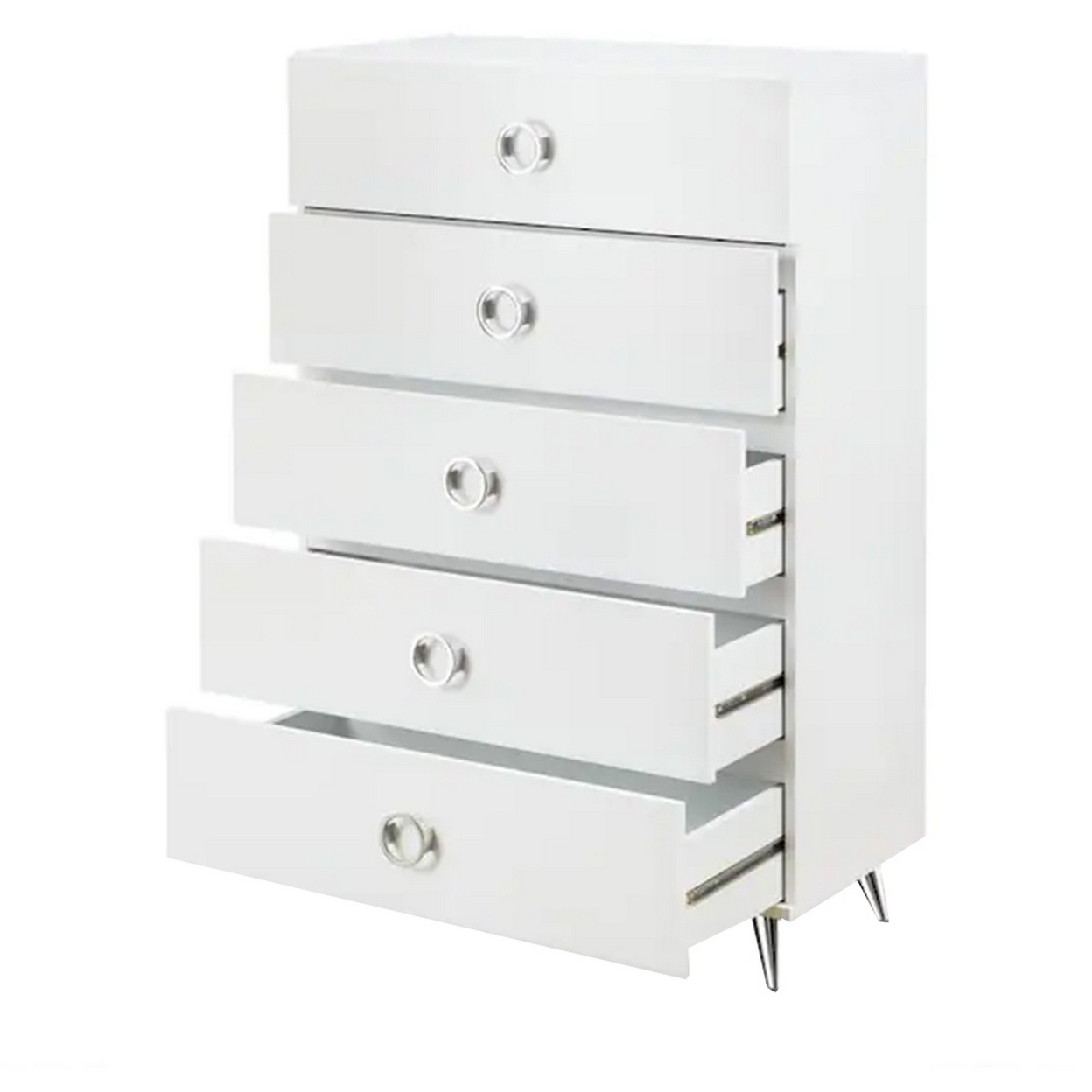 Five Drawers Wooden Chest In Contemporary Style, White- Saltoro Sherpi