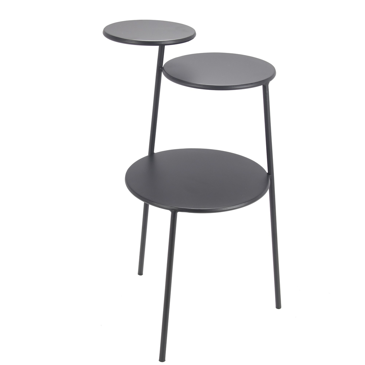 3 Tier Accent Table With Round Metal Top, Black- Saltoro Sherpi