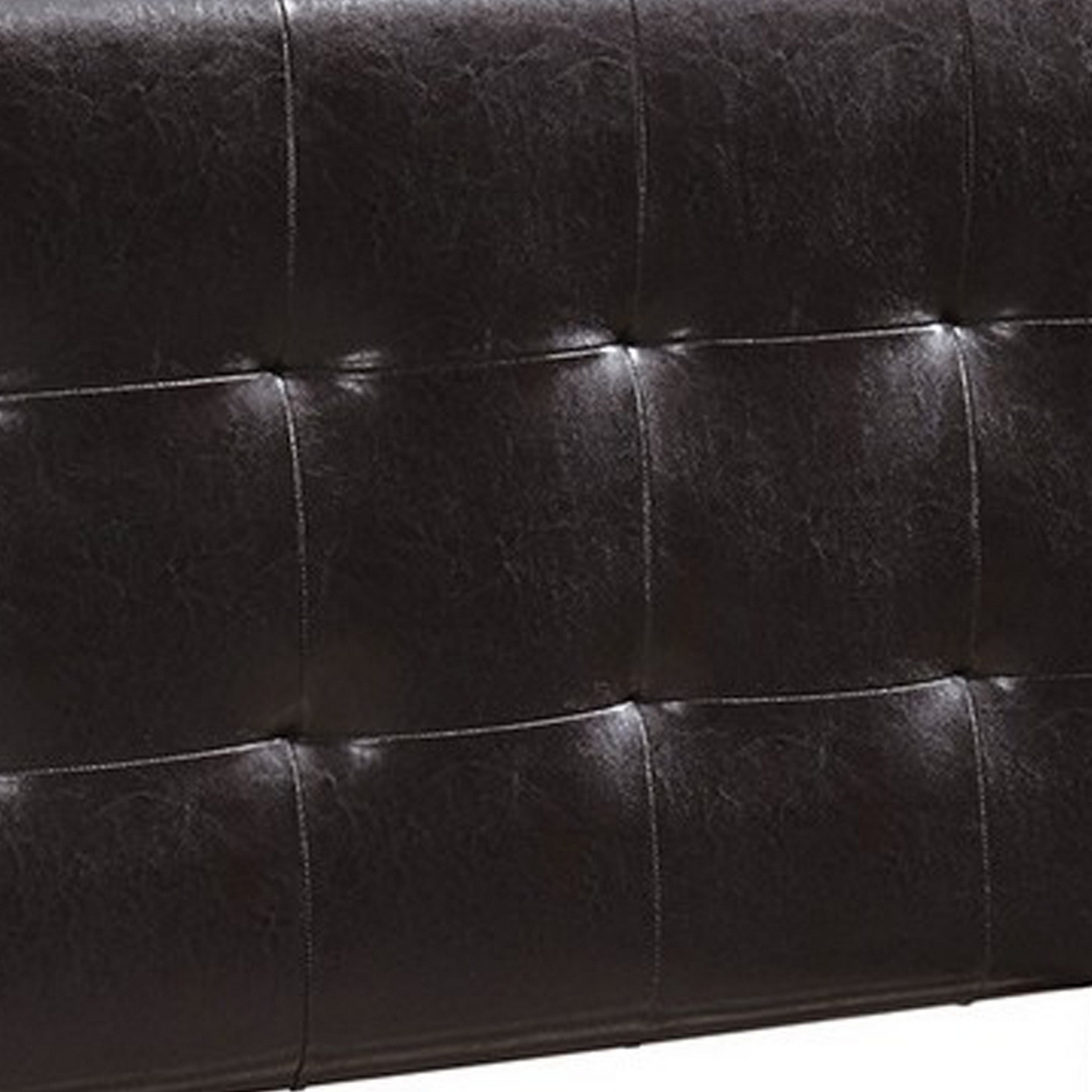 Twin Leatherette Bed With Checkered Tufted Headboard, Dark Brown- Saltoro Sherpi