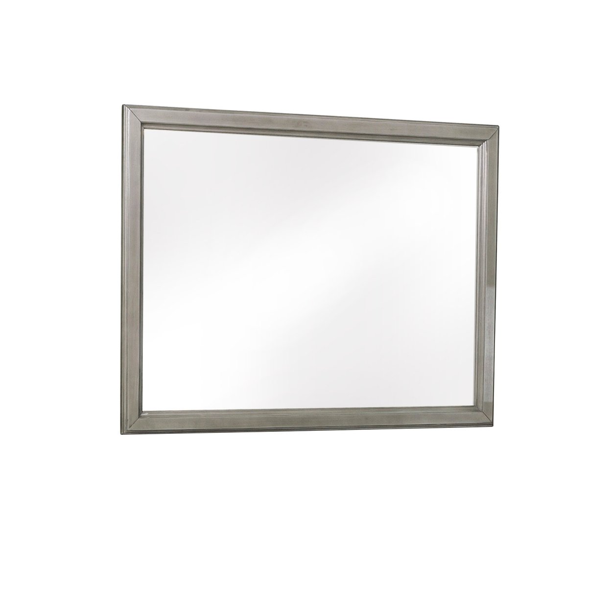 Wooden Square Mirror With Molded Details And Dual Texture, Gray- Saltoro Sherpi