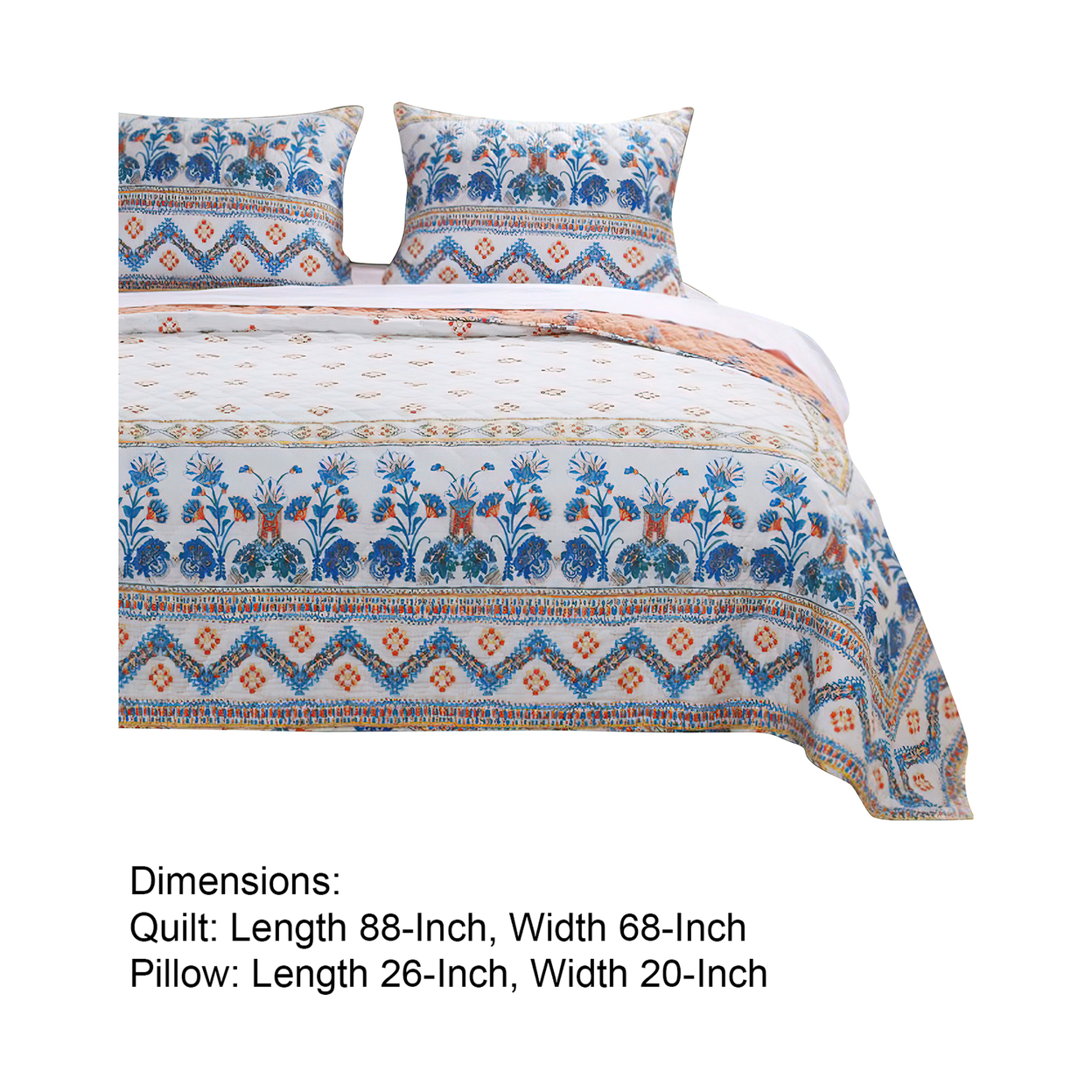 Foulard Fabric Twin Size Quilt Set On Ivory Base Multicolor- Saltoro Sherpi