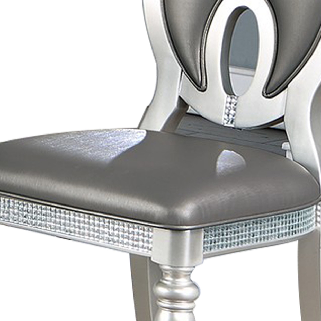 Neil 23 Inch Modern Dining Side Chair, Vegan Faux Leather, Set Of 2, Silver- Saltoro Sherpi