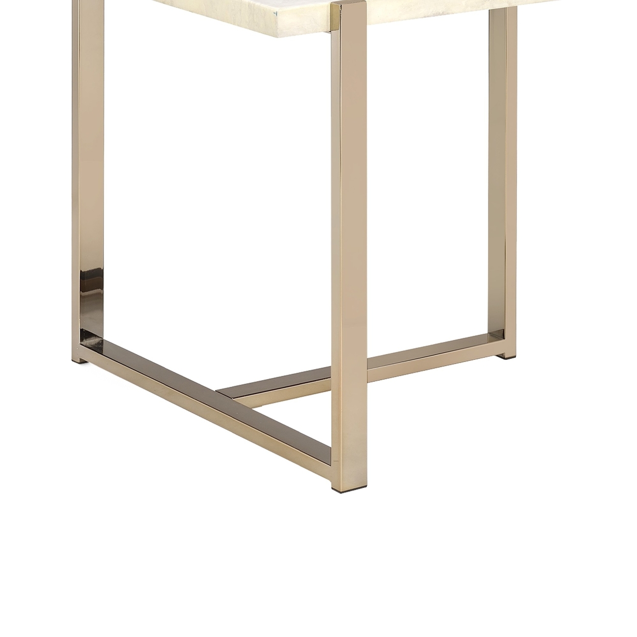Modern Style Marbleized Wooden End Table With Tubular Metal Frame, Gold And White- Saltoro Sherpi