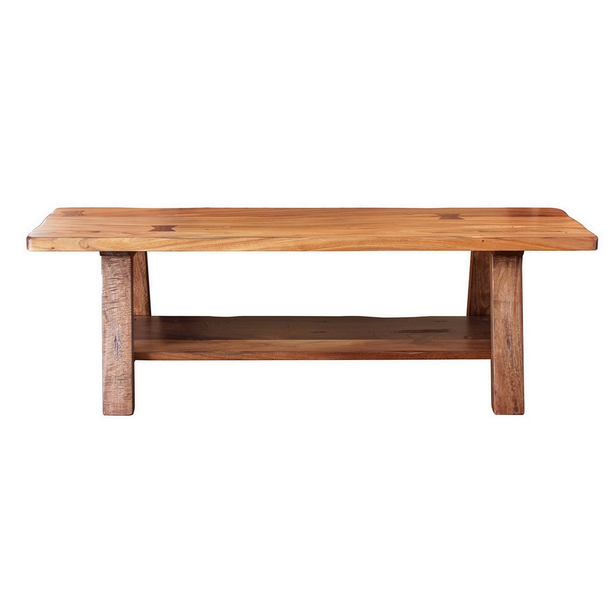 Umey 59 Inch Bench, Solid Mango Wood With Grain Details, 1 Shelf, Brown - Saltoro Sherpi