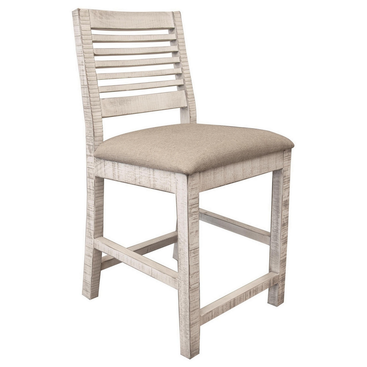 Suga 24 Inch Counter Height Chair, Set Of 2, Pine Wood, Ivory And Gray- Saltoro Sherpi