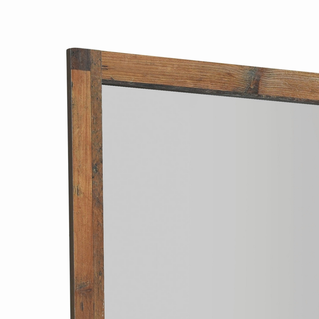 39 Inch Square Wood Frame Rustic Mirror, Brown- Saltoro Sherpi
