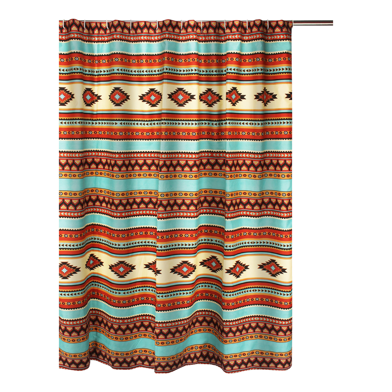 Tagus 72 Inch Shower Curtain, Natural Southwest Patterns, Button Holes