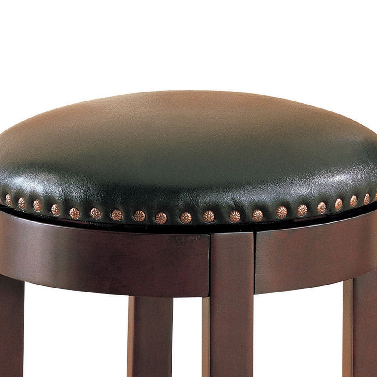 Round Wooden Counter Height Stool With Upholstered Seat, Brown, Set Of 2- Saltoro Sherpi