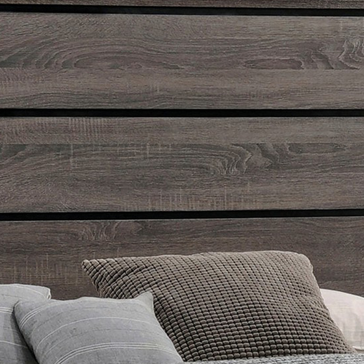 Mela California King Size Panel Bed, Grooved Design, Gray And Black- Saltoro Sherpi