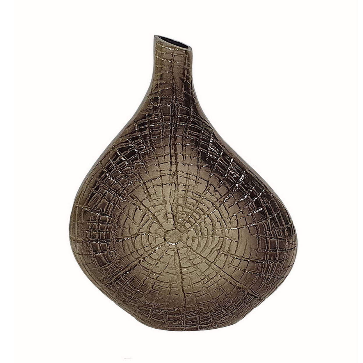 Zelo 11 Inch Decorative Vase, Aluminum, Webbed Design, Bottleneck, Gold- Saltoro Sherpi
