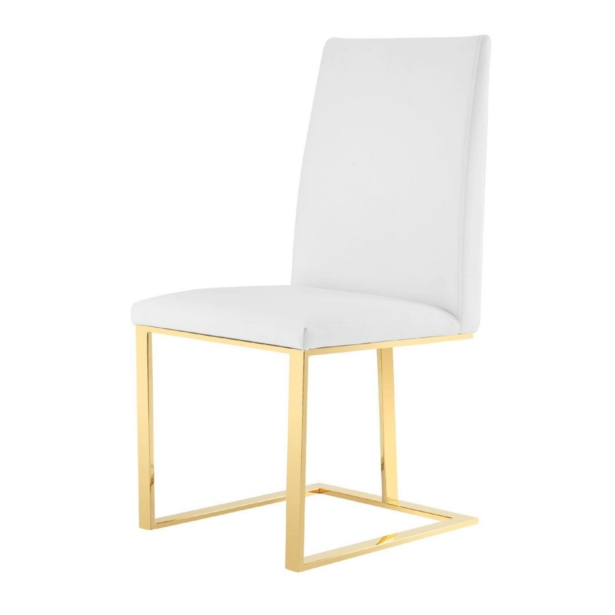 Cid 21 Inch Modern Dining Chair, Stainless Steel Base, Faux Leather, White- Saltoro Sherpi