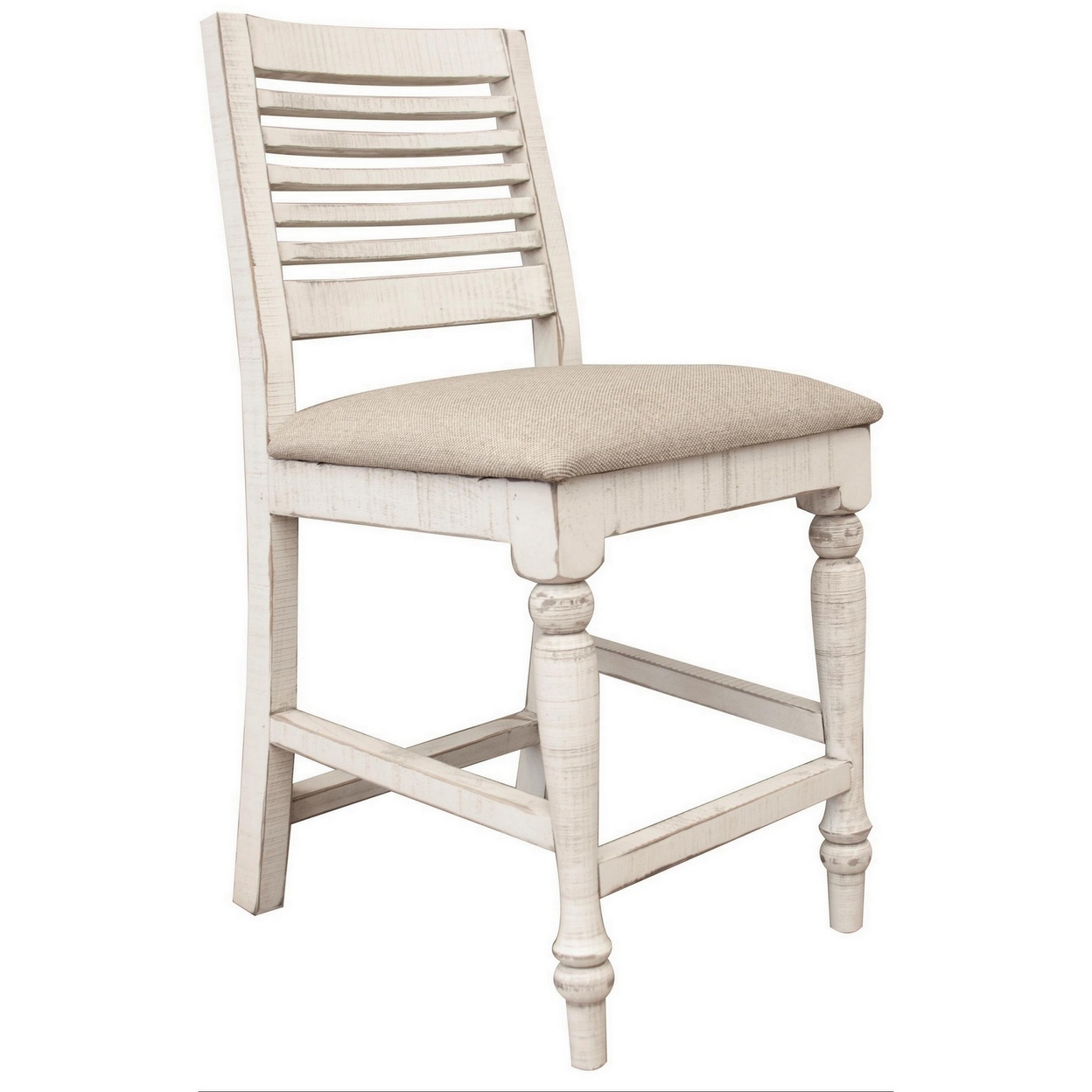 Suga 24 Inch Counter Height Chair, Set Of 2, Turned Legs, Ivory Pine Wood- Saltoro Sherpi