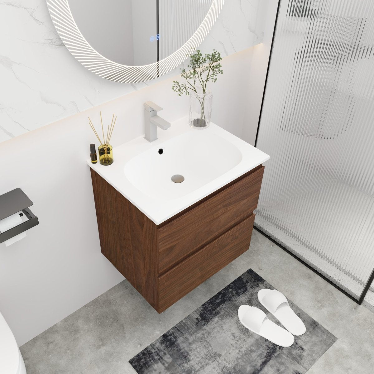 ExBrite 24 Brown Oak Bathroom Vanity With Gel Basin Top