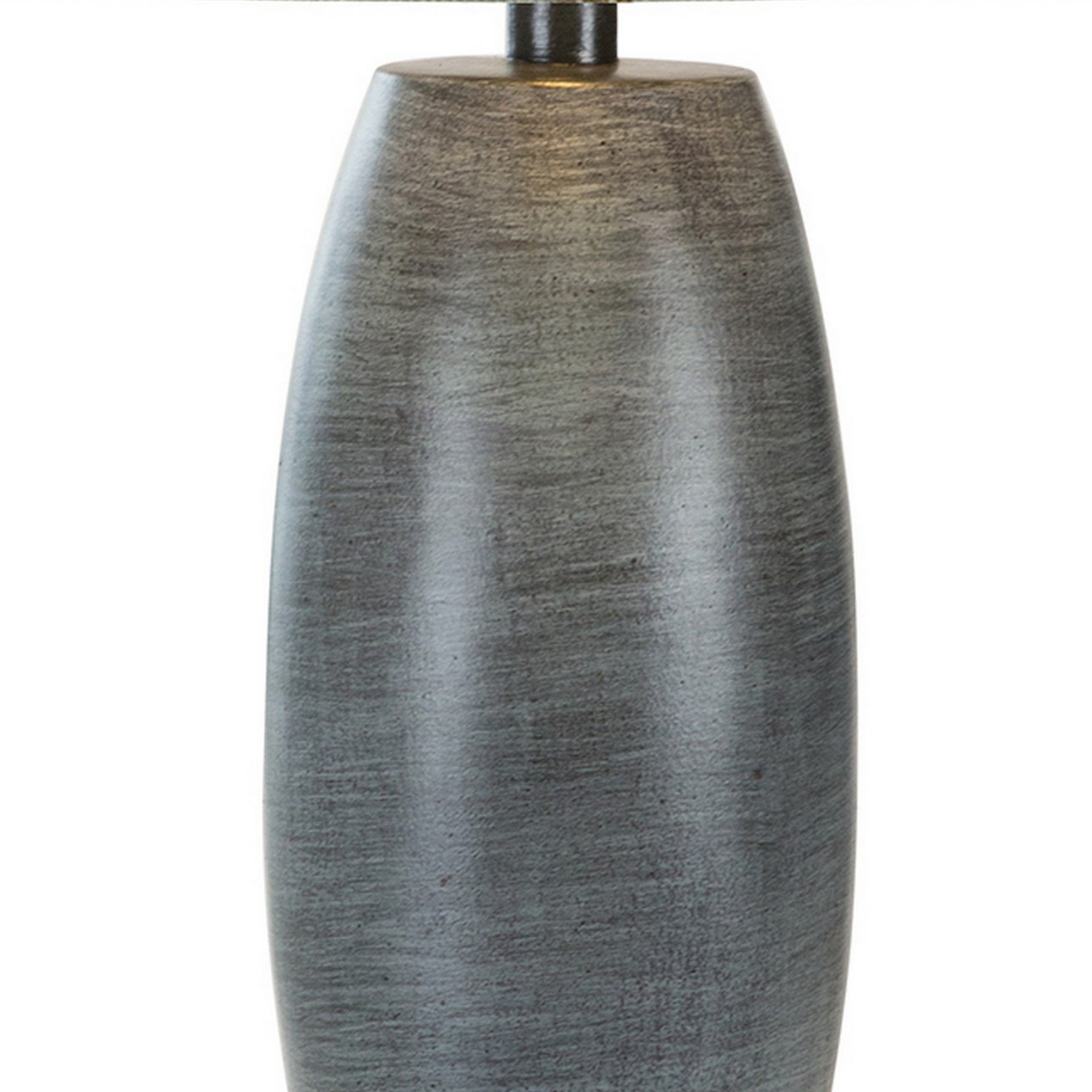 Ziya 30 Inch Table Lamp, Tall Pedestal Stand, Drum Shade, Stone Gray- Saltoro Sherpi