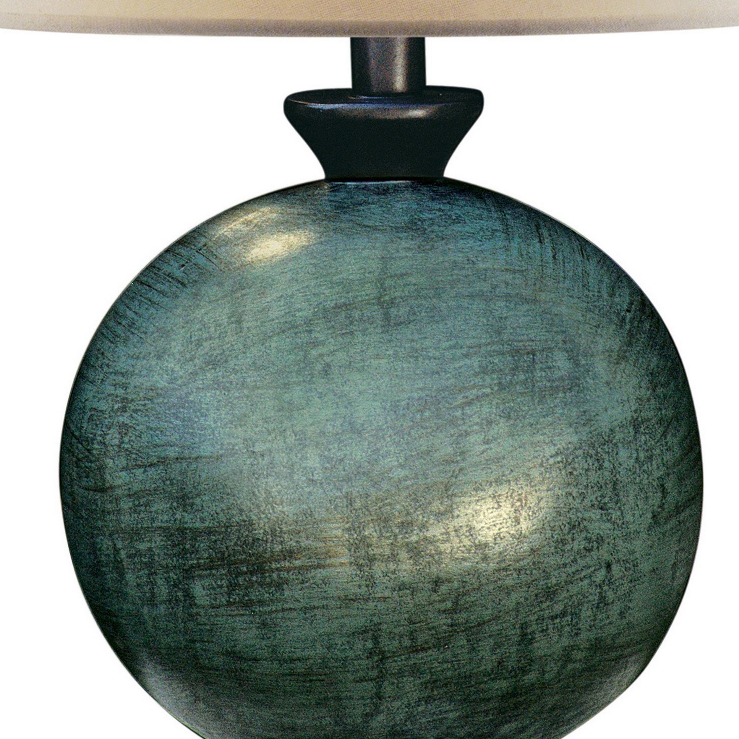 Cleo 26 Inch Table Lamp, Sphere Base, Turquoise Blue, Tapered Fabric Shade- Saltoro Sherpi