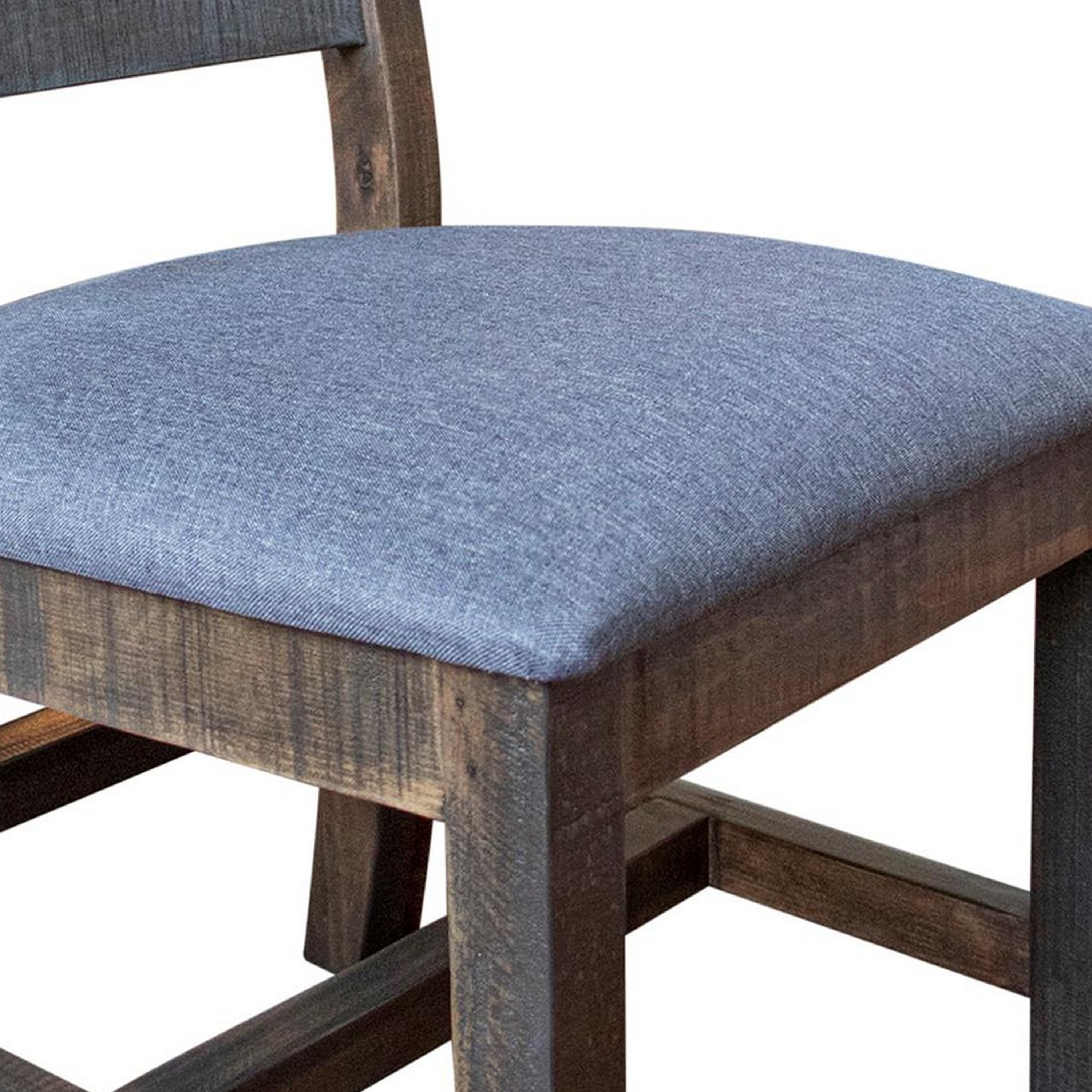 Amy 22 Inch Dining Chair, Polyester Seat Cushion, Pine Wood, Rustic Gray- Saltoro Sherpi