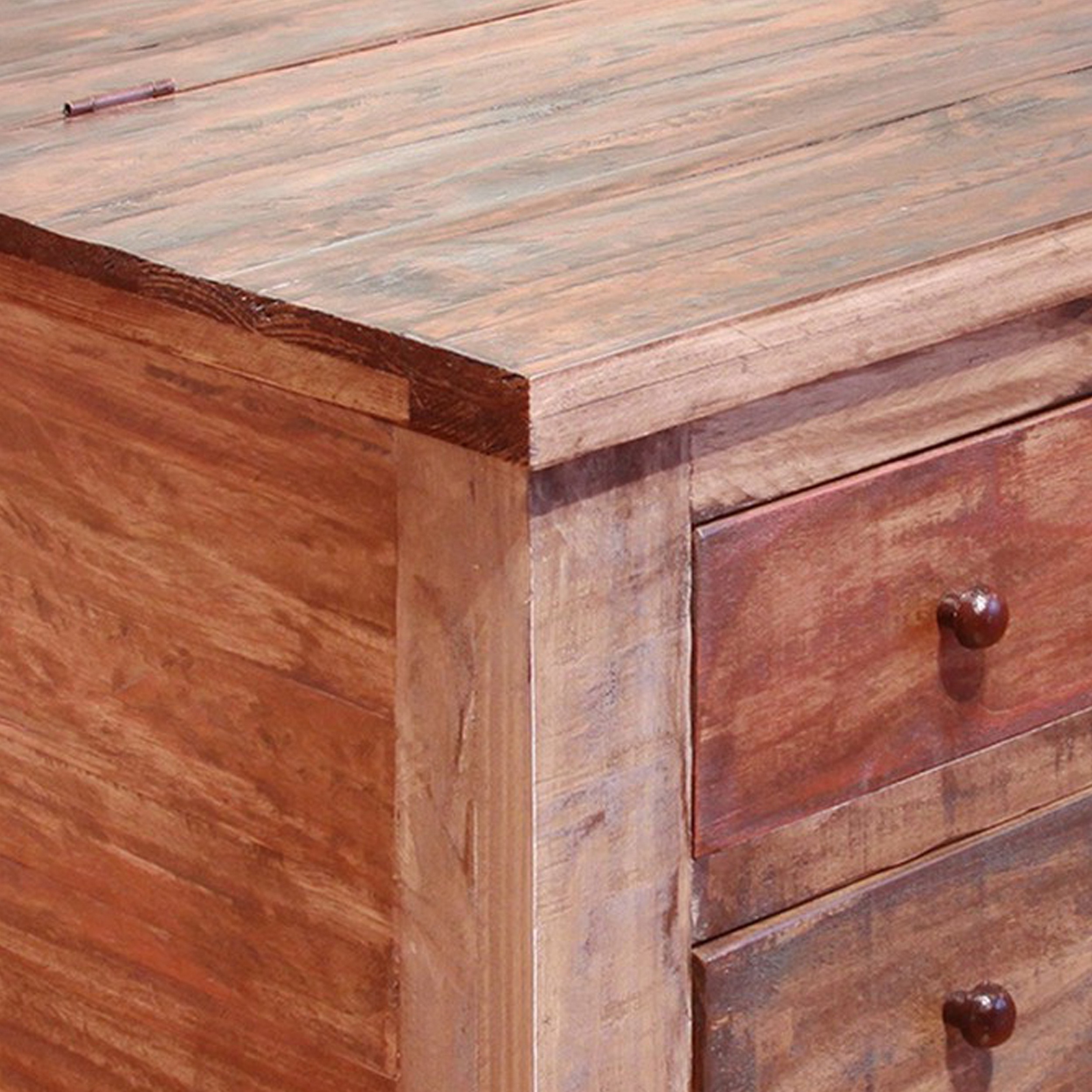Fena 50 Inch 8 Drawer Coffee Table, Lift Top, Multicolor Distress Pine Wood- Saltoro Sherpi