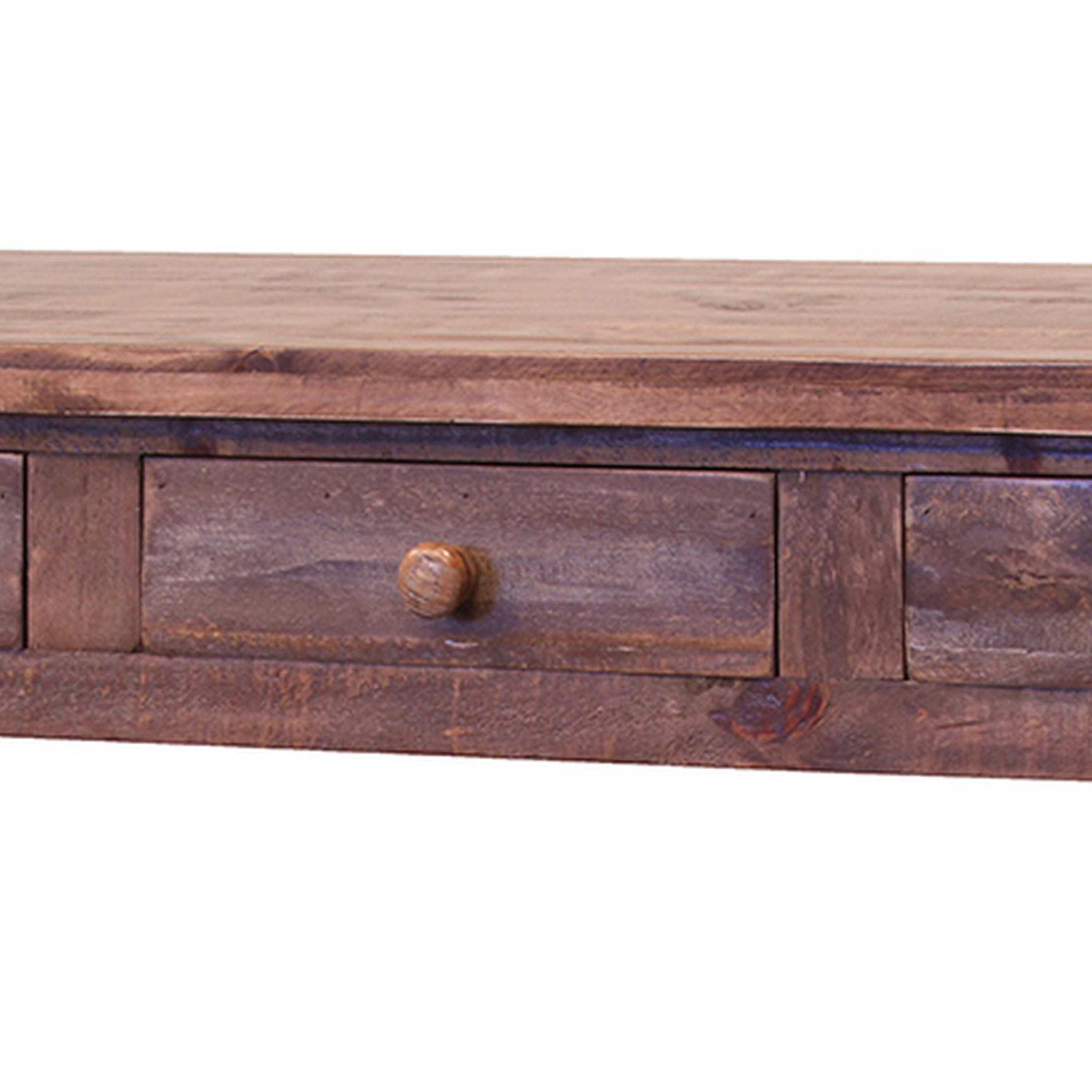 Fena 55 Inch 3 Drawer Sofa Table With Iron Mesh Shelf, Multicolor Pine Wood- Saltoro Sherpi