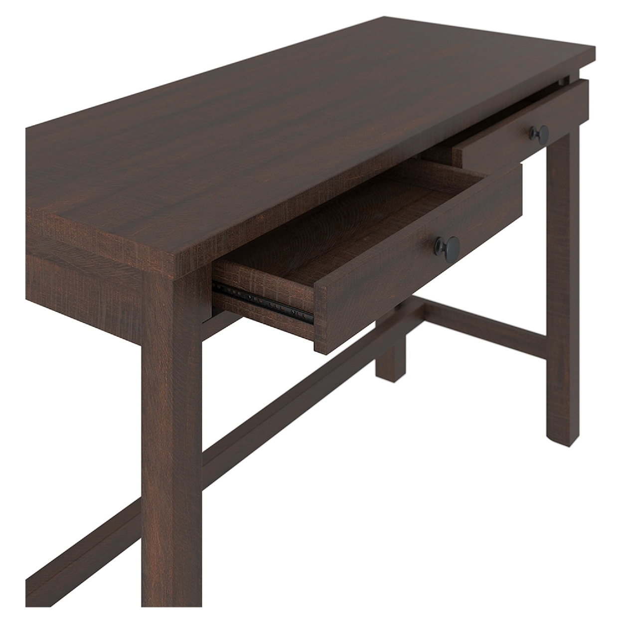 Wooden Writing Desk With Block Legs And 2 Drawers, Dark Brown And Black- Saltoro Sherpi