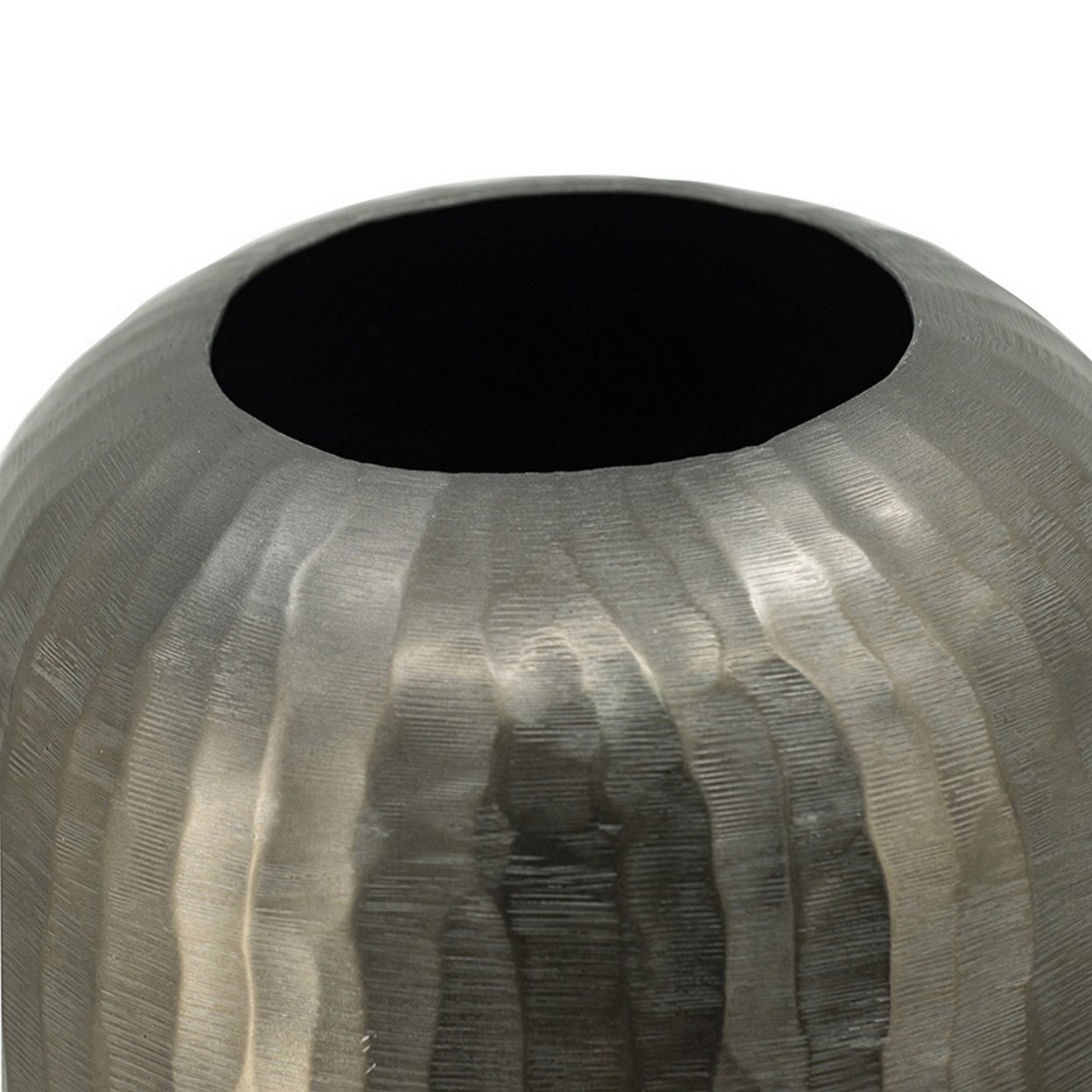 17 Inch Decorative Vase, Aluminum, Chisel Design, Silver Metallic Finish- Saltoro Sherpi