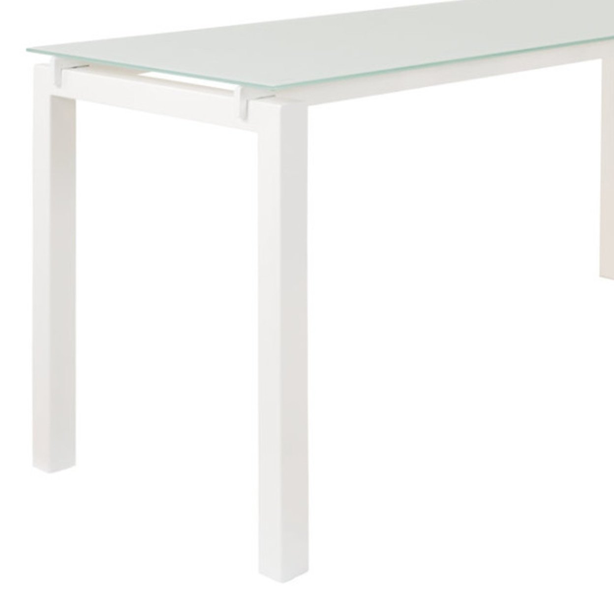 Metal L Shape Desk With Frosted Glass Top And Block Legs, White- Saltoro Sherpi