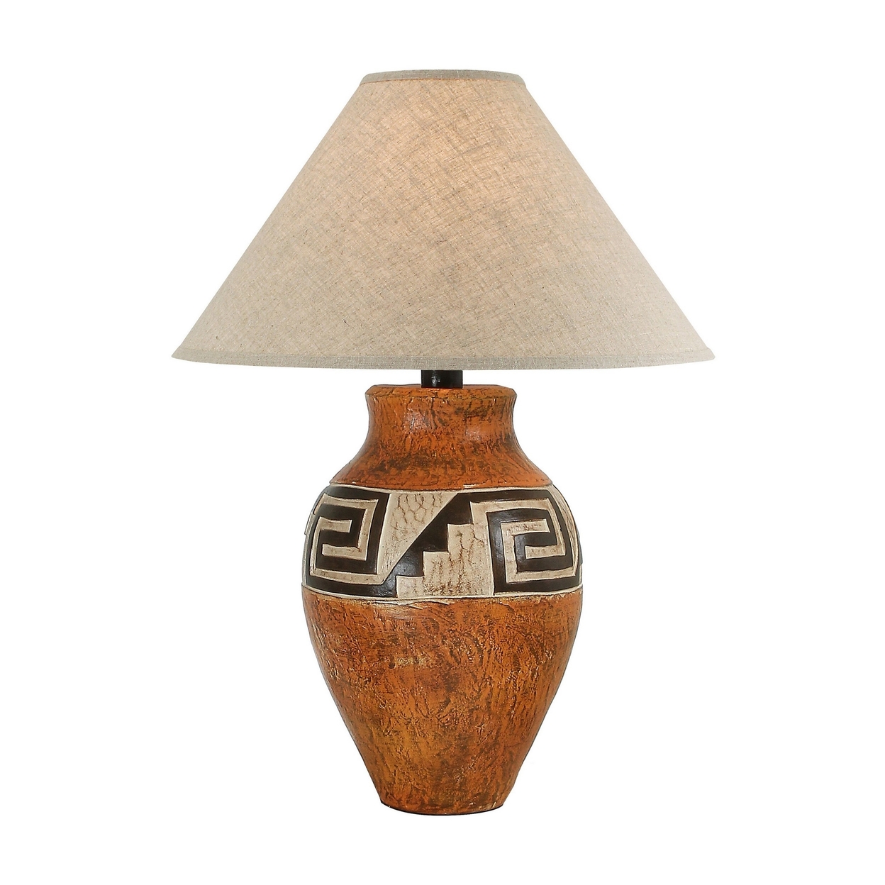 Rino 29 Inch Table Lamp, Sleek Urn Shape, Geometric Design, Warm Oak Beige - Saltoro Sherpi