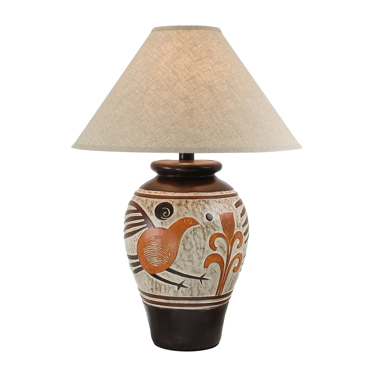 Ela 30 Inch Table Lamp, Curved Base, Birds And Flowers, White Hydrocal - Saltoro Sherpi