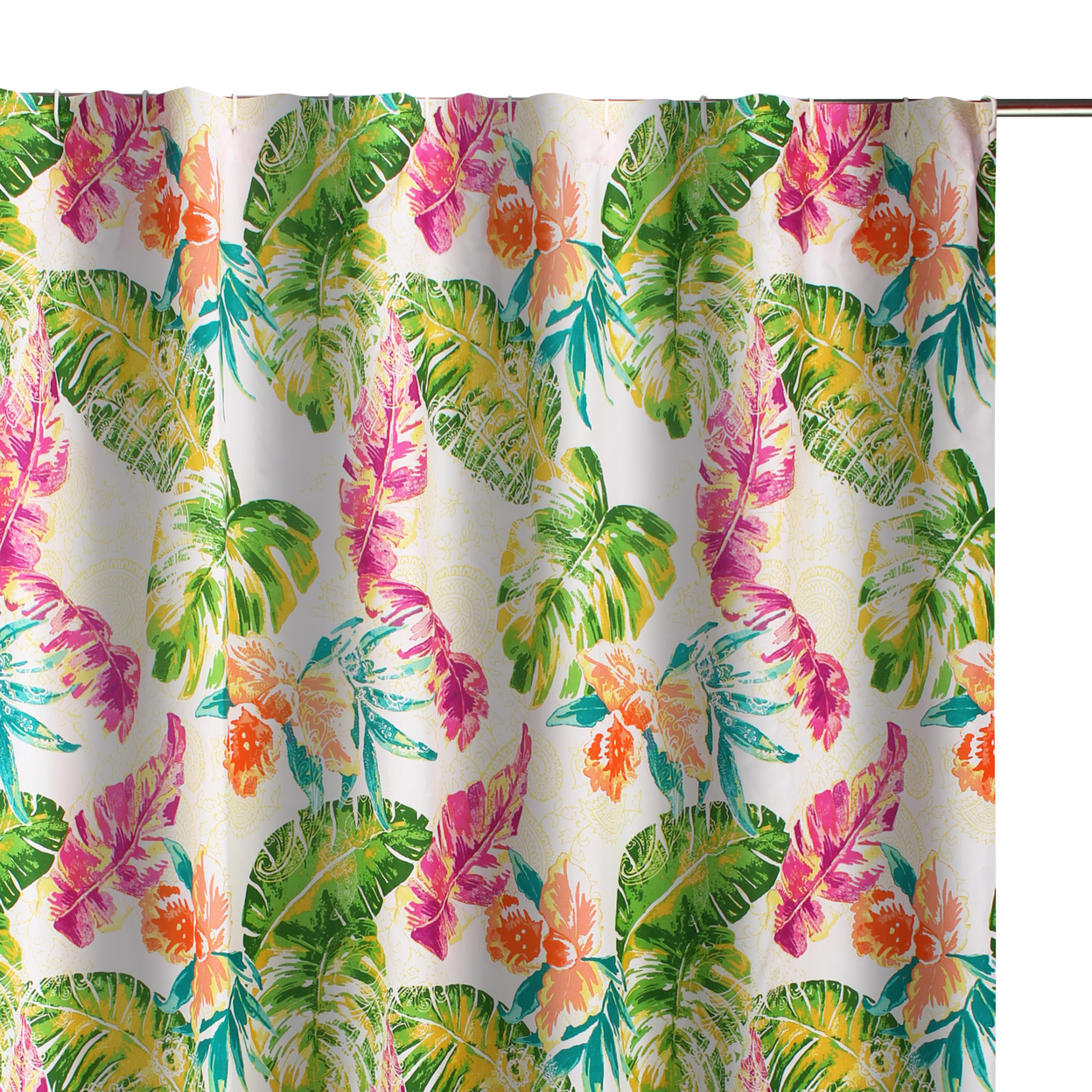 Porto 72 Inch Shower Curtain, Tropical Palm Leaves, Vibrant Blue And Green