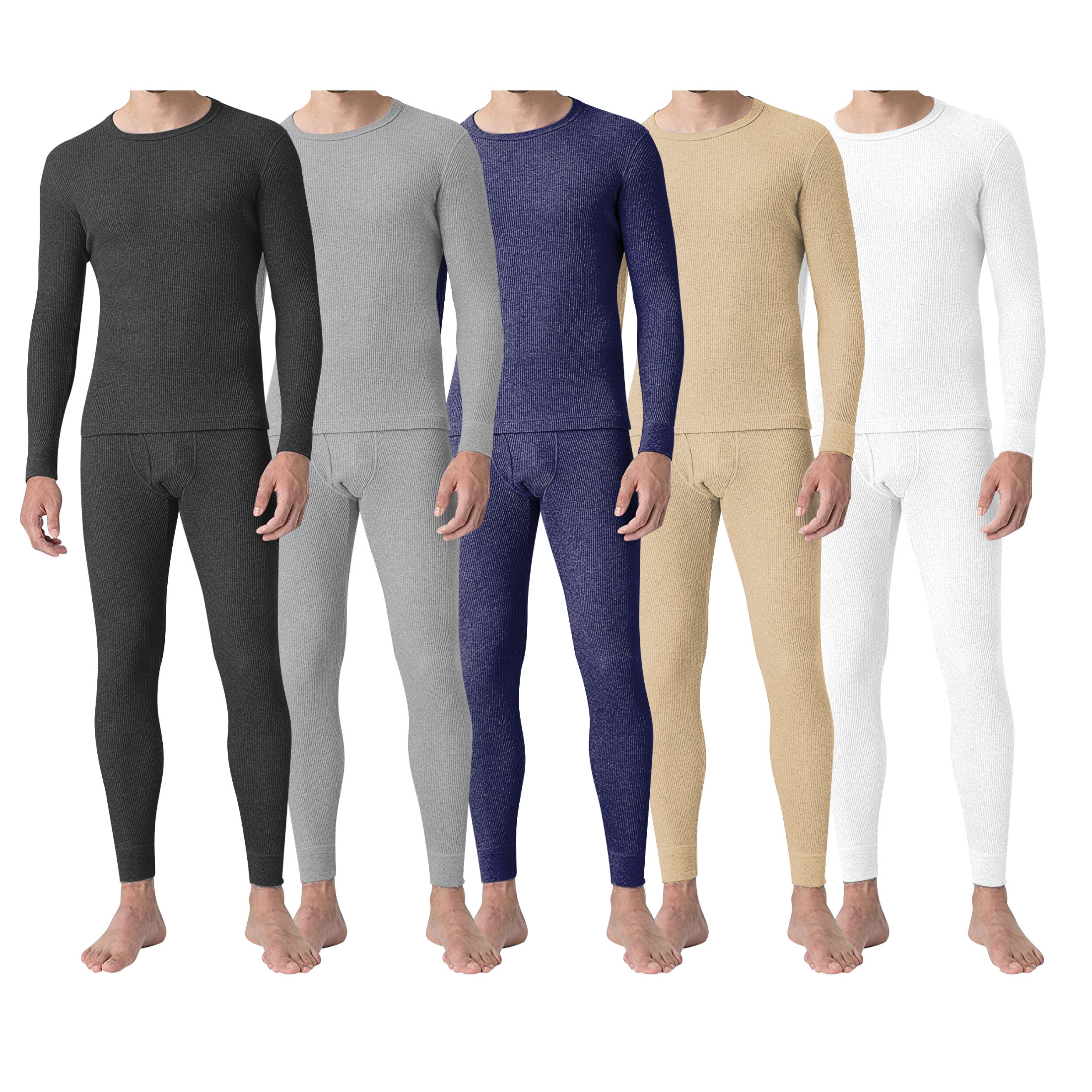 2-Piece: Men's Super Soft Cotton Waffle Knit Winter Thermal Underwear Set - Tan, Large