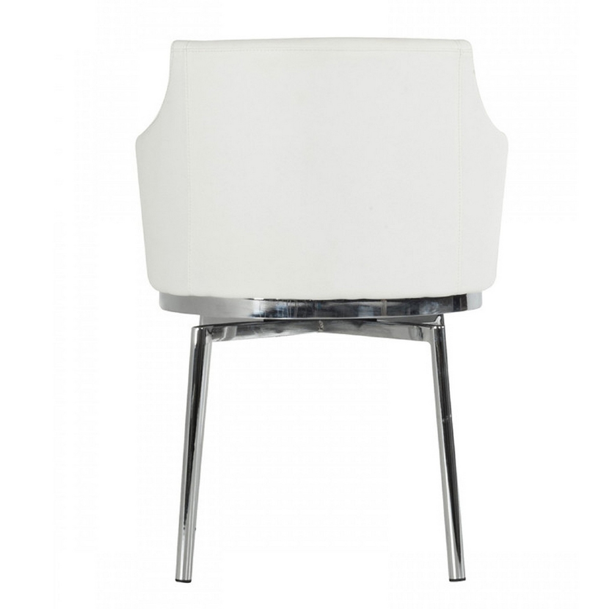 Leatherette Upholstered Swivel Dining Chair With Chrome Metal Legs, White- Saltoro Sherpi