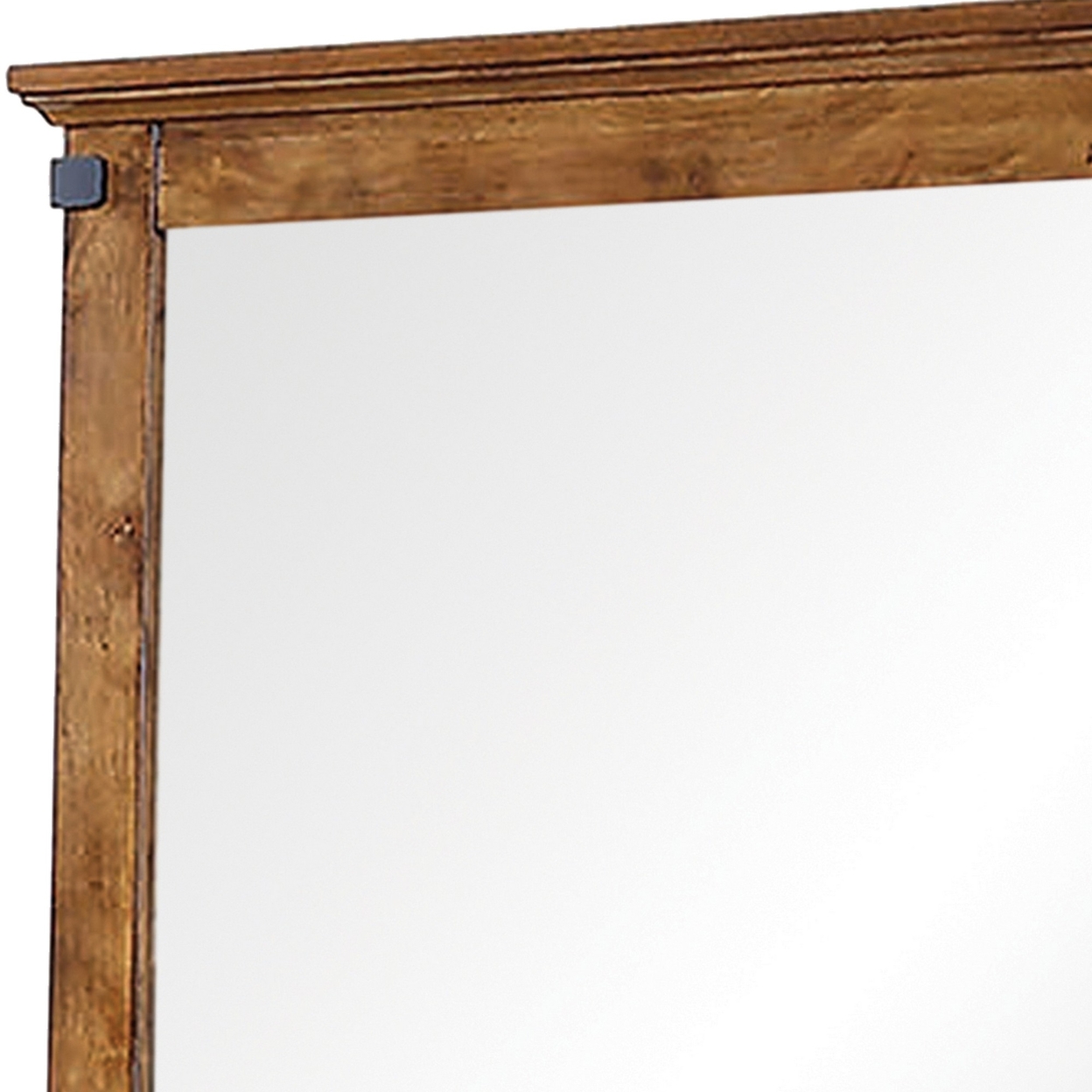 49 Inch Rustic Wood Farmhouse Mirror, Metal Corner Accents, Rustic Brown- Saltoro Sherpi