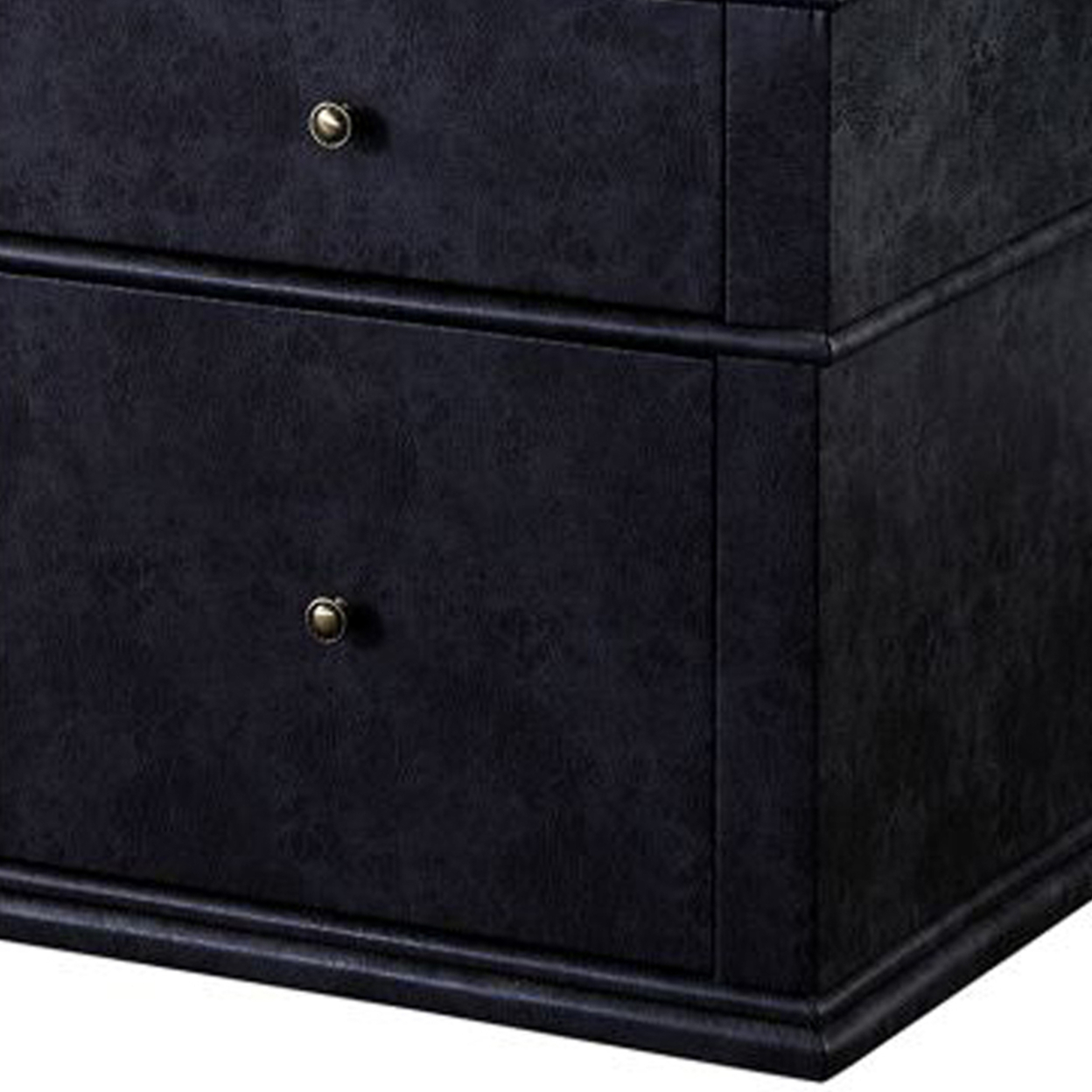 Textured Faux Leather Upholstered Wooden Nightstand With Two Drawers, Dark Gray- Saltoro Sherpi