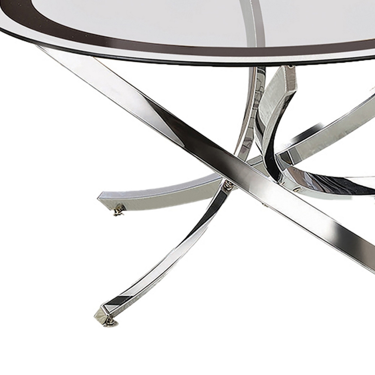Round Tempered Glass Top Coffee Table With Metal Legs, Silver And Clear- Saltoro Sherpi