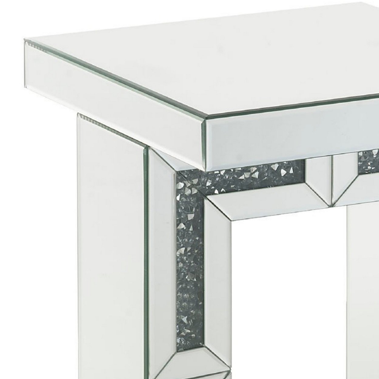 Accent Table With Open Geometric Base And Acrylic Diamond Inlay, Silver- Saltoro Sherpi