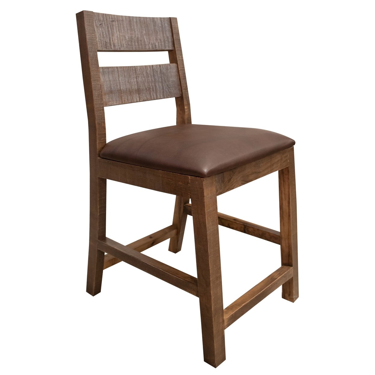 Fena 30 Inch Barstool Chair, Set Of 2, Brown Faux Leather Seat, Pine Wood- Saltoro Sherpi