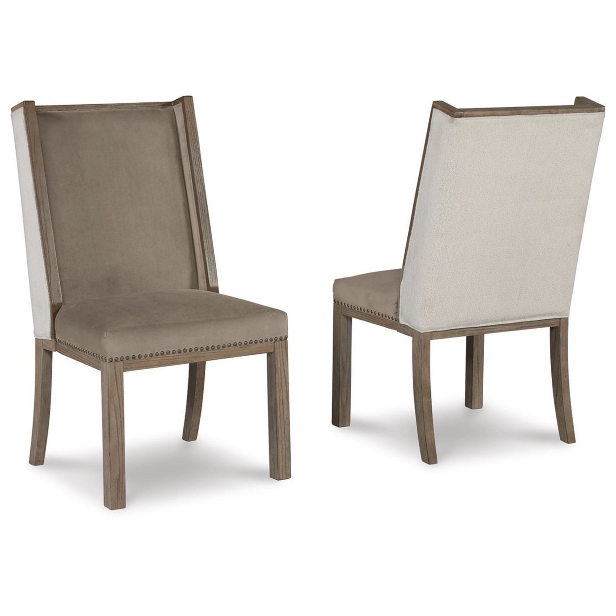 Afu 25 Inch Dining Chairs, Set Of 2, Shelter Style, Light Brown Upholstery- Saltoro Sherpi