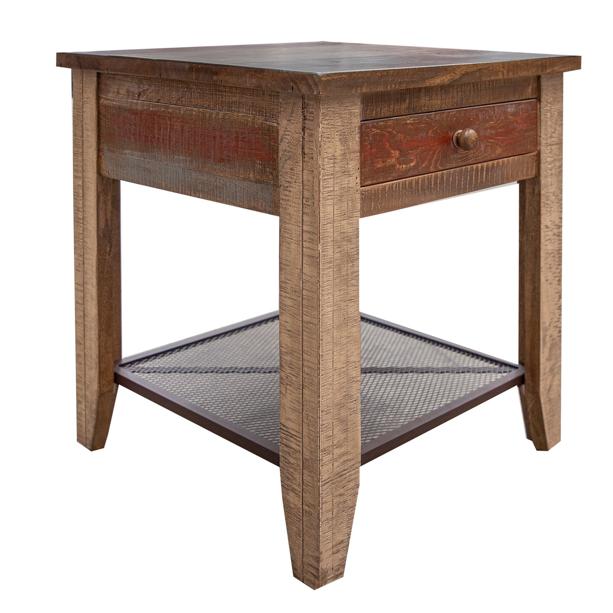 Fena 23 Inch Wide End Table, Single Drawer, Multicolor Distressed Pine Wood- Saltoro Sherpi