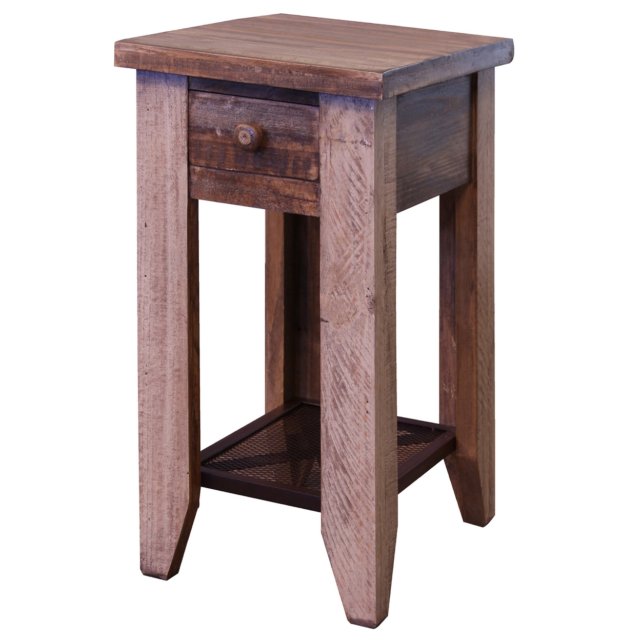 Fena 26 Inch End Table, Single Drawer, Iron Shelf, Multicolor Pine Wood- Saltoro Sherpi