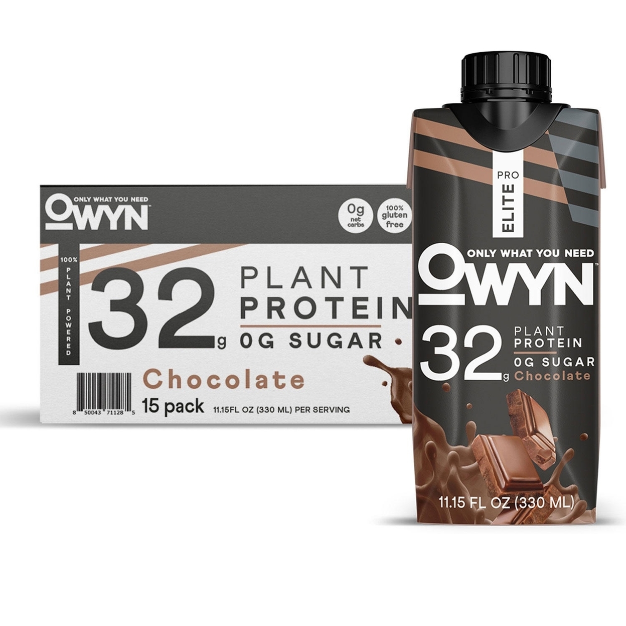 OWYN Pro Elite Plant Protein Shake, Chocolate, 11.15 Fluid Ounce (Pack Of 15)