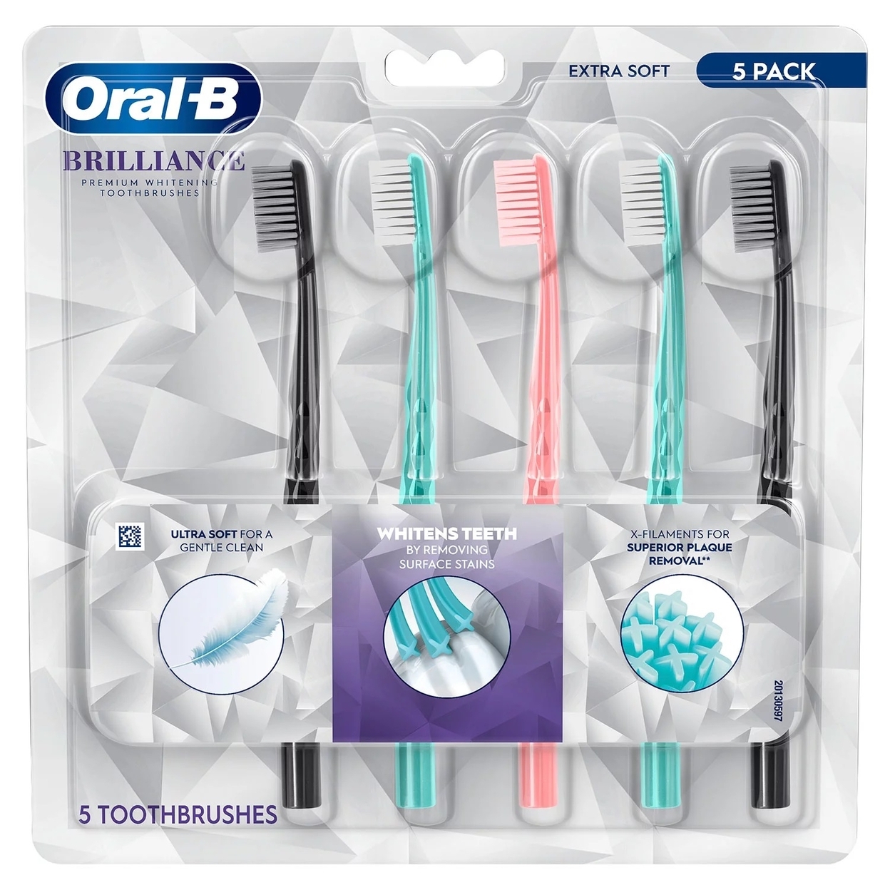 Oral-B Brilliance Whitening Toothbrush With X Filaments, Extra Soft (5 Count)