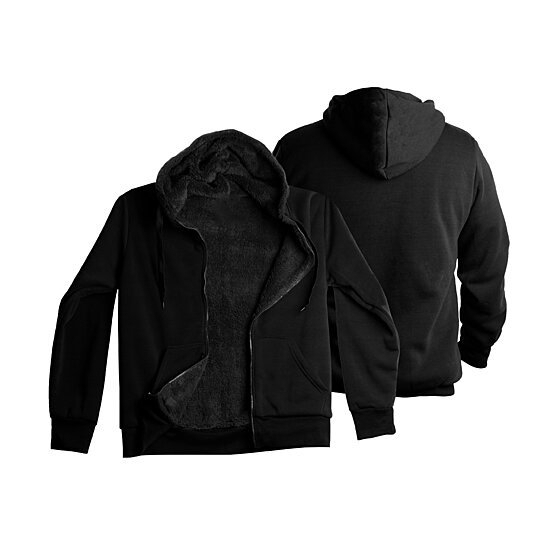Men's Heavyweight Sherpa Lined Fleece Zip-Up Hoodie Sweater Jacket - Black, Large