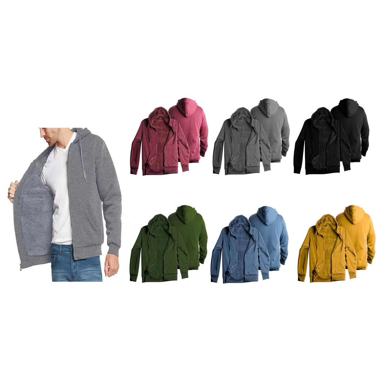 Men's Big & Tall Heavyweight Soft Sherpa Lined Fleece Zip-Up Hoodie Sweater Jacket - Olive, 1X
