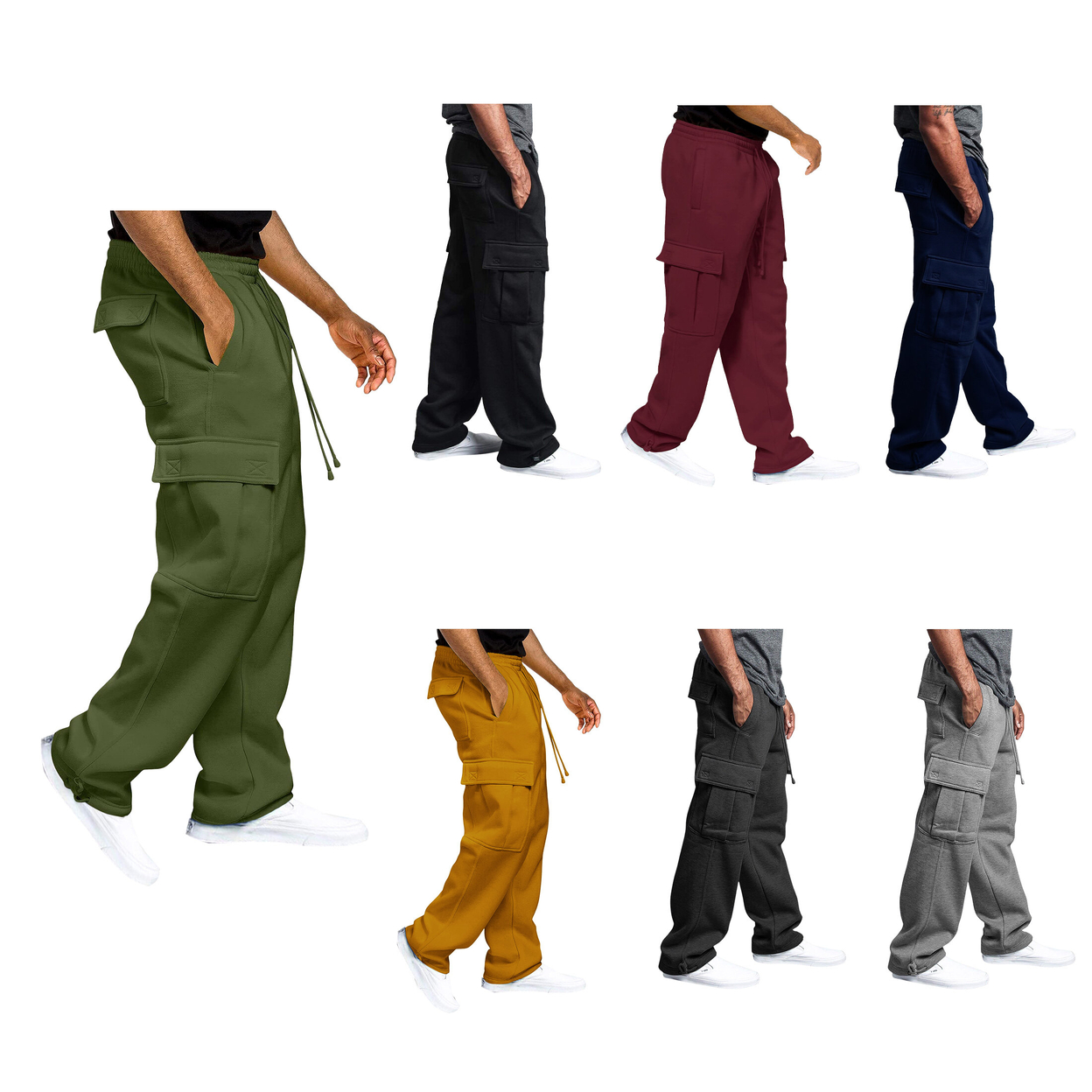 Men's Soft Casual Solid Fleece Lined Cargo Jogger Sweatpants With Pockets - Grey, Medium