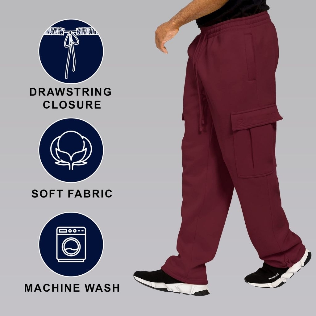 Men's Soft Casual Solid Fleece Lined Cargo Jogger Sweatpants With Pockets - Grey, Medium