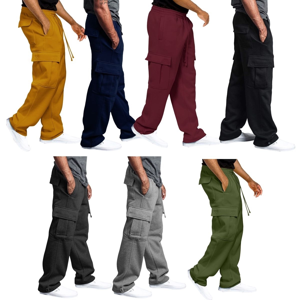 3-Pack: Men's Casual Solid Fleece Lined Cargo Jogger Sweatpants With Pockets - Large