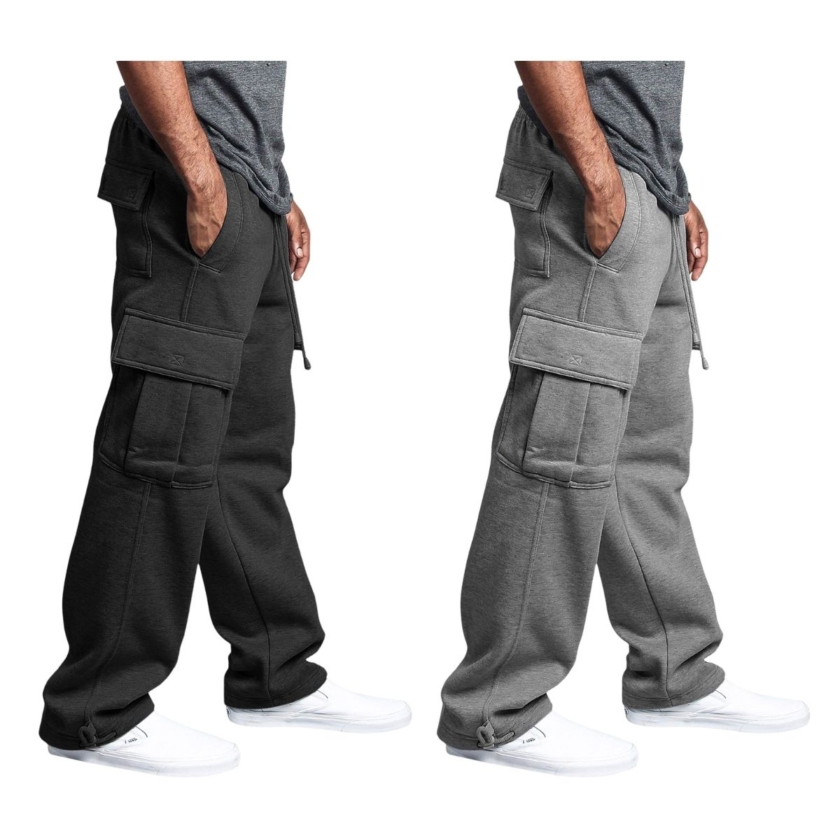 2-Pack: Men's Casual Solid Fleece Lined Cargo Jogger Soft Sweatpants With Pockets - Black&grey, Medium